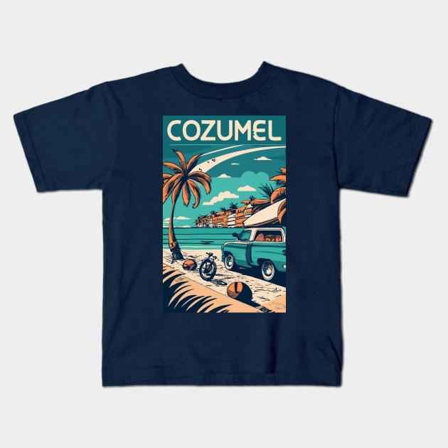 A Vintage Travel Art of Cozumel - Mexico Kids T-Shirt by goodoldvintage